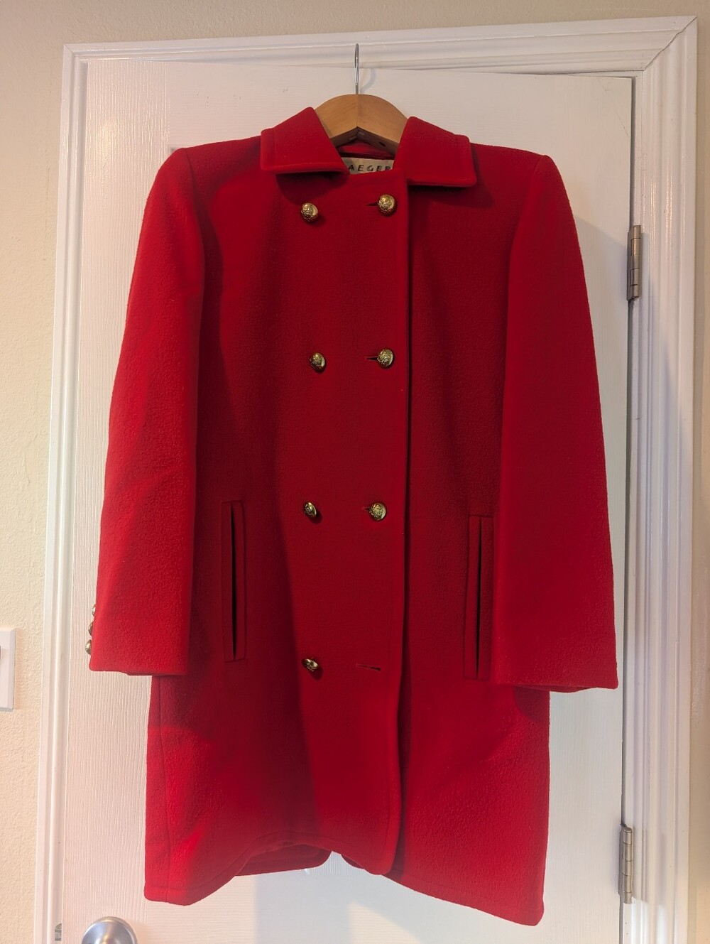 Vintage Jaeger Classic Double-Breasted Red Women's Coat